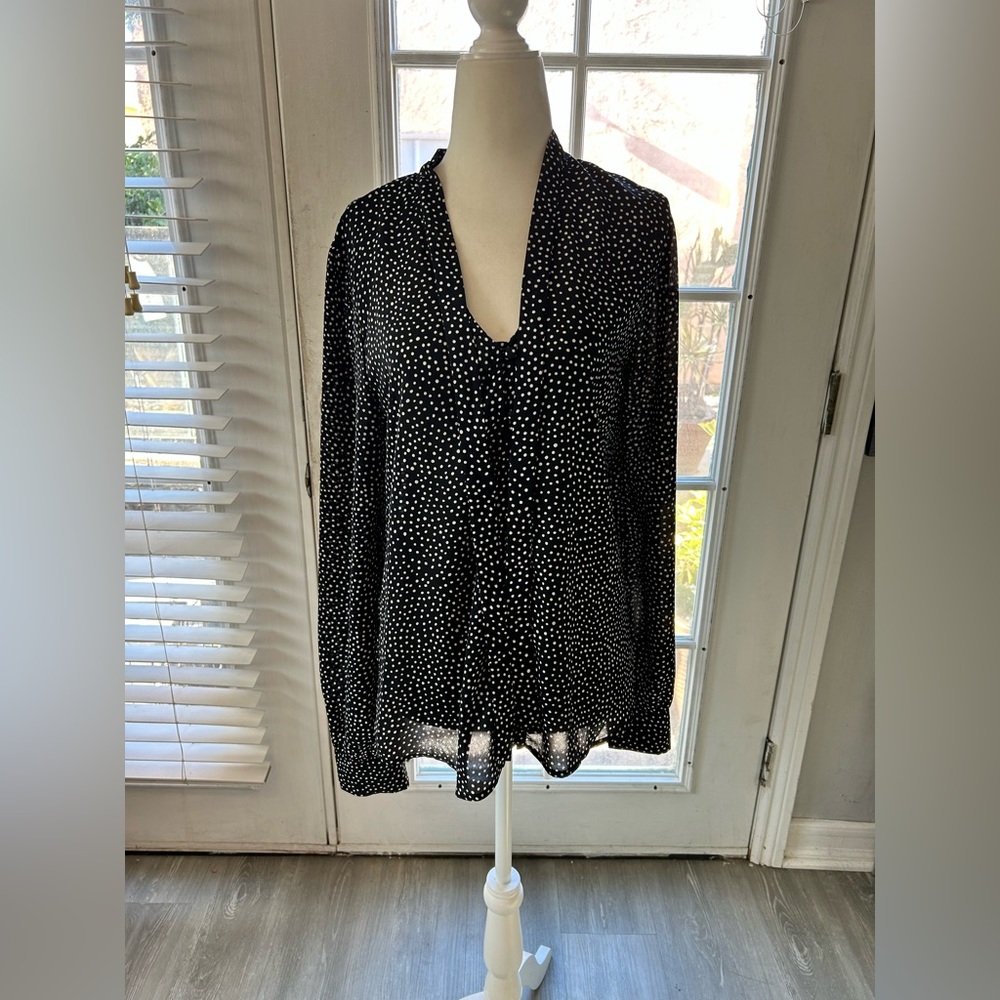 Lulu's  Long Sleeve Black and White Polka Dot Blouse in Size Medium
